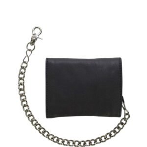 Dream Apparel Black Multi-Pocket Naked Cowhide Leather Tri-Fold Wallet and Chain