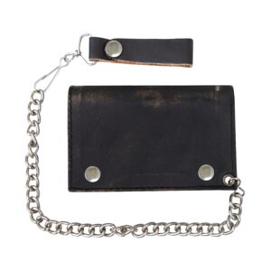 Dream Apparel Distress Brown Leather Heavy Duty Biker Trifold Chain Wallet with