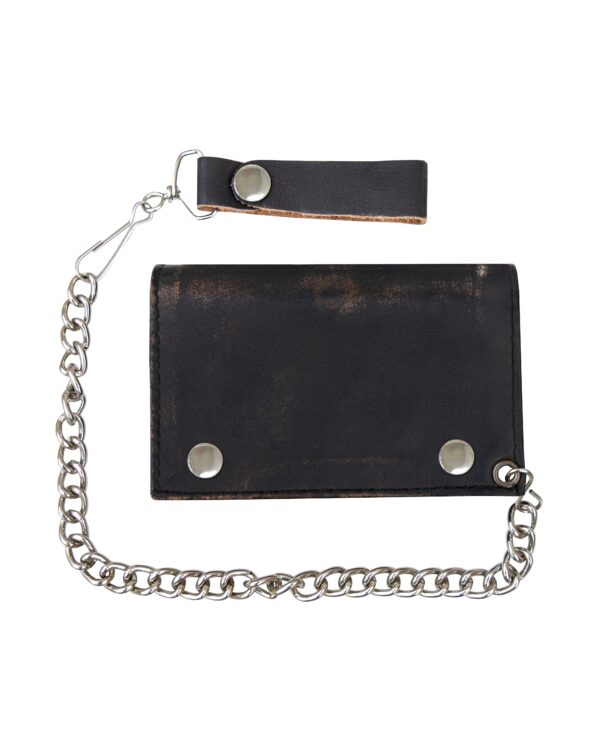 Dream Apparel Distress Brown Leather Heavy Duty Biker Trifold Chain Wallet with