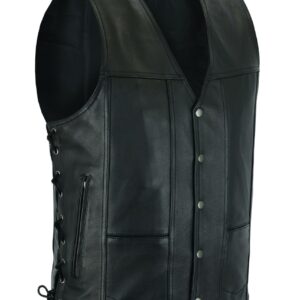 Men's Premium Cowhide Leather Vest Ten Pockets Concealed Carry Side Laces