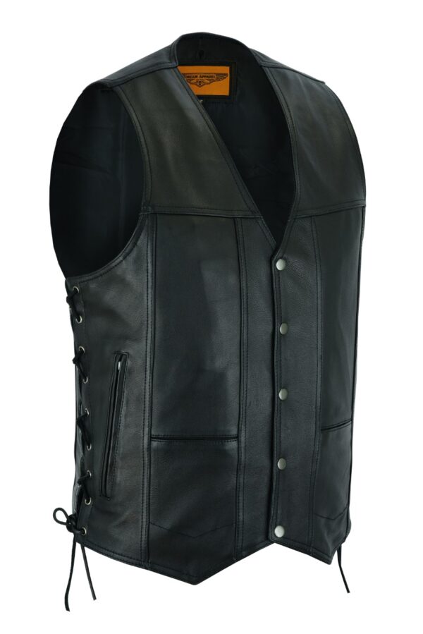 Men's Premium Cowhide Leather Vest Ten Pockets Concealed Carry Side Laces