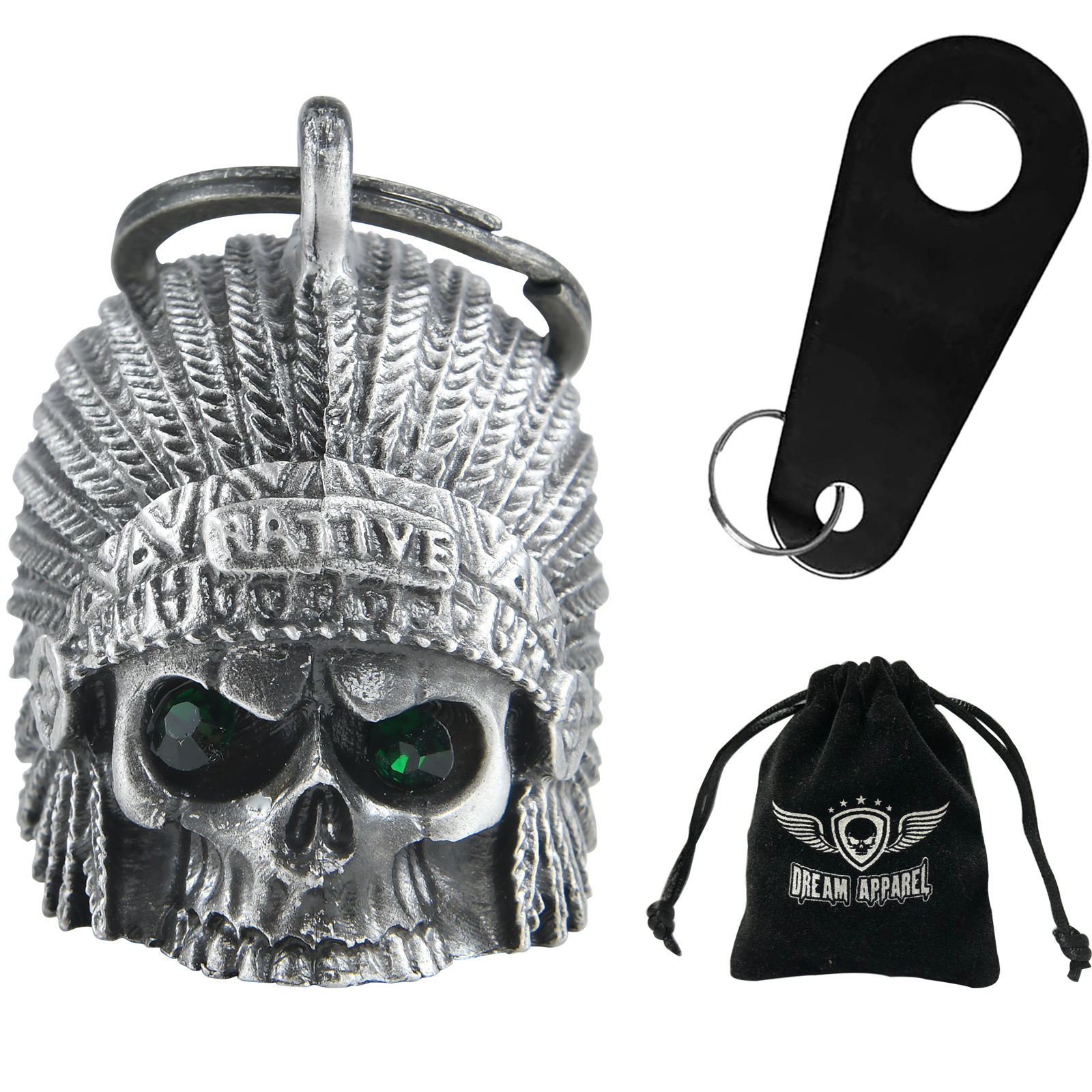 Motorcycle Skull Bell Dream Apparel Green Eyes 3D Magnesium Alloy Good Luck