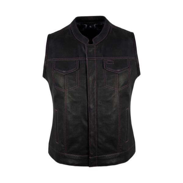Ladies Motorcycle Leather CLUB VEST Purple Thread, Purple Paisley Lining