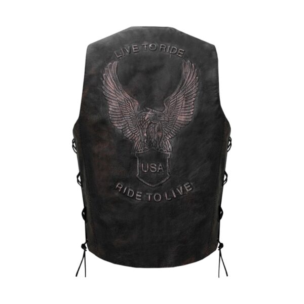 Men's Distressed Brown Vest, Emboss Eagle, Live to Ride, Ride to Live