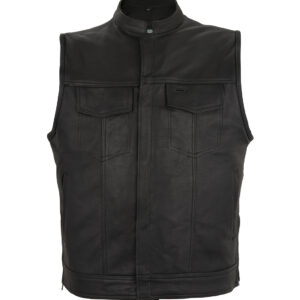 Mens Motorcycle CLUB VEST Cowhide Leather, Zipper Front, Concealed Snaps