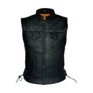Mens Motorcycle CLUB VEST Side Laces Naked Cowhide Leather, Gun Pockets