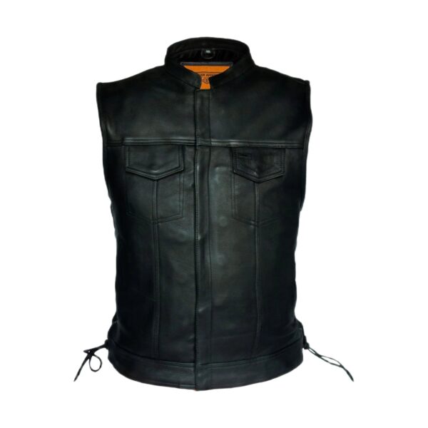 Mens Motorcycle CLUB VEST Side Laces Naked Cowhide Leather, Gun Pockets