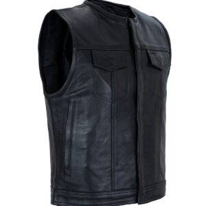 Men's Motorcycle Club Vest Dream Apparel Black Cowhide Leather Concealed Gun