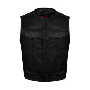 Dream Apparel Mens Motorcycle Collarless CLUB VEST Black Liner Zipper Front