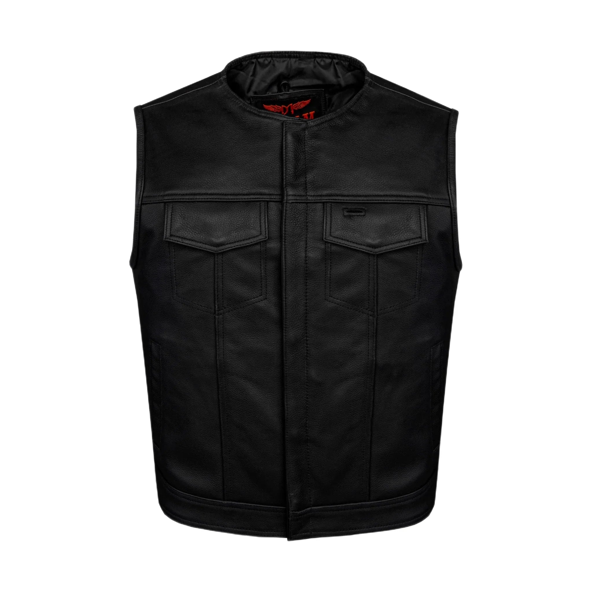 Dream Apparel Mens Motorcycle Collarless CLUB VEST Black Liner Zipper Front
