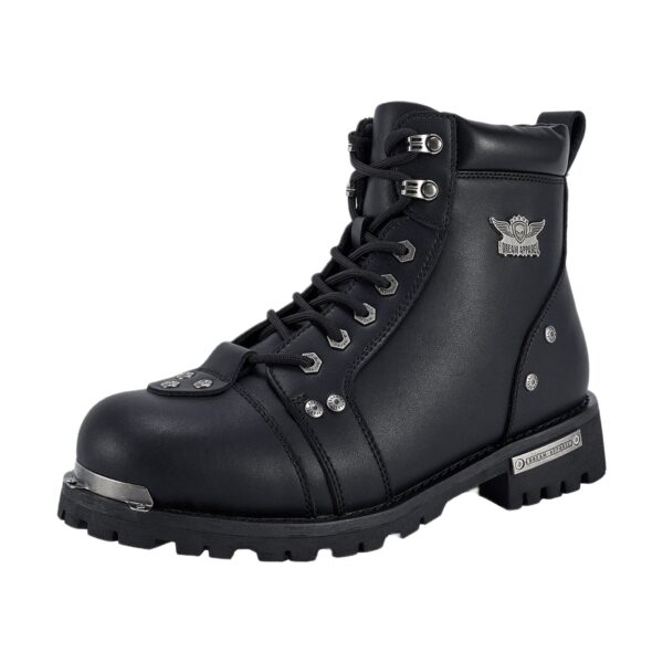 Men's Motorcycle Riding Boots Waterproof Black Faux Leather Side Zipper