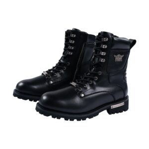 Men's Motorcycle Riding Boots YKK Zipper Black Faux Leather Side Zipper