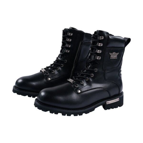 Men's Motorcycle Riding Boots YKK Zipper Black Faux Leather Side Zipper