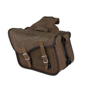 Motorcycle Leather Saddlebag Brown Genuine With Gun Holsters Medium Size