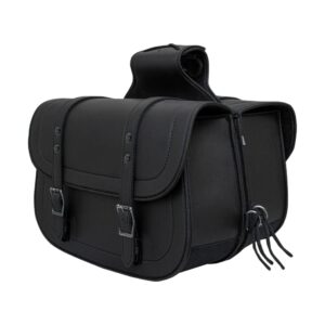 Motorcycle Saddlebag Black PVC Classic Vintage Style, Weather-Resistant