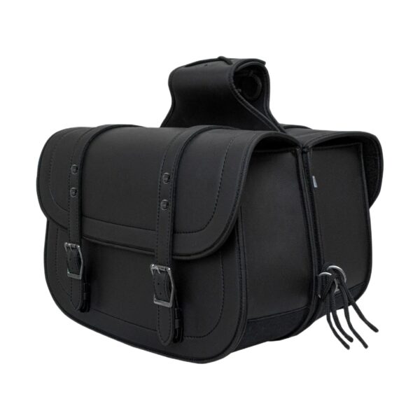 Motorcycle Saddlebag Black PVC Classic Vintage Style, Weather-Resistant
