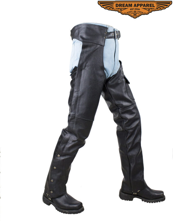 Leather Biker Chaps Dream Apparel Naked Cowhide Black Zipout Liner