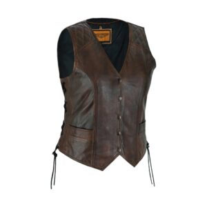 Dream Apparel Premium Cowhide Brown Vest with Diamond Design