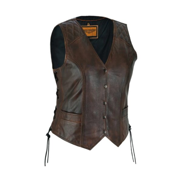 Dream Apparel Premium Cowhide Brown Vest with Diamond Design