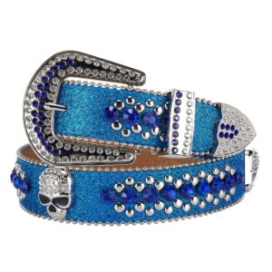 Western Rhinestone Belt Dream Apparel Blue Faux Leather Adjustable 30-42"