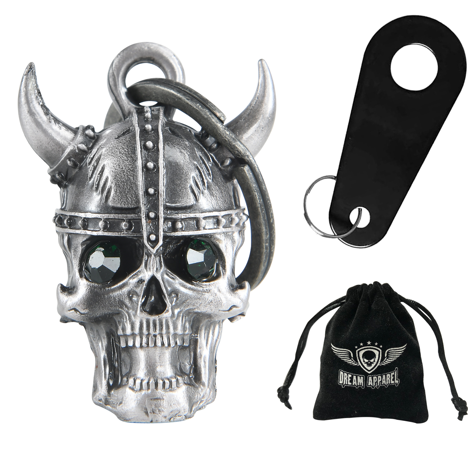 Motorcycle Bell Dream Apparel Viking Helmet Skull Green Stone Eyes