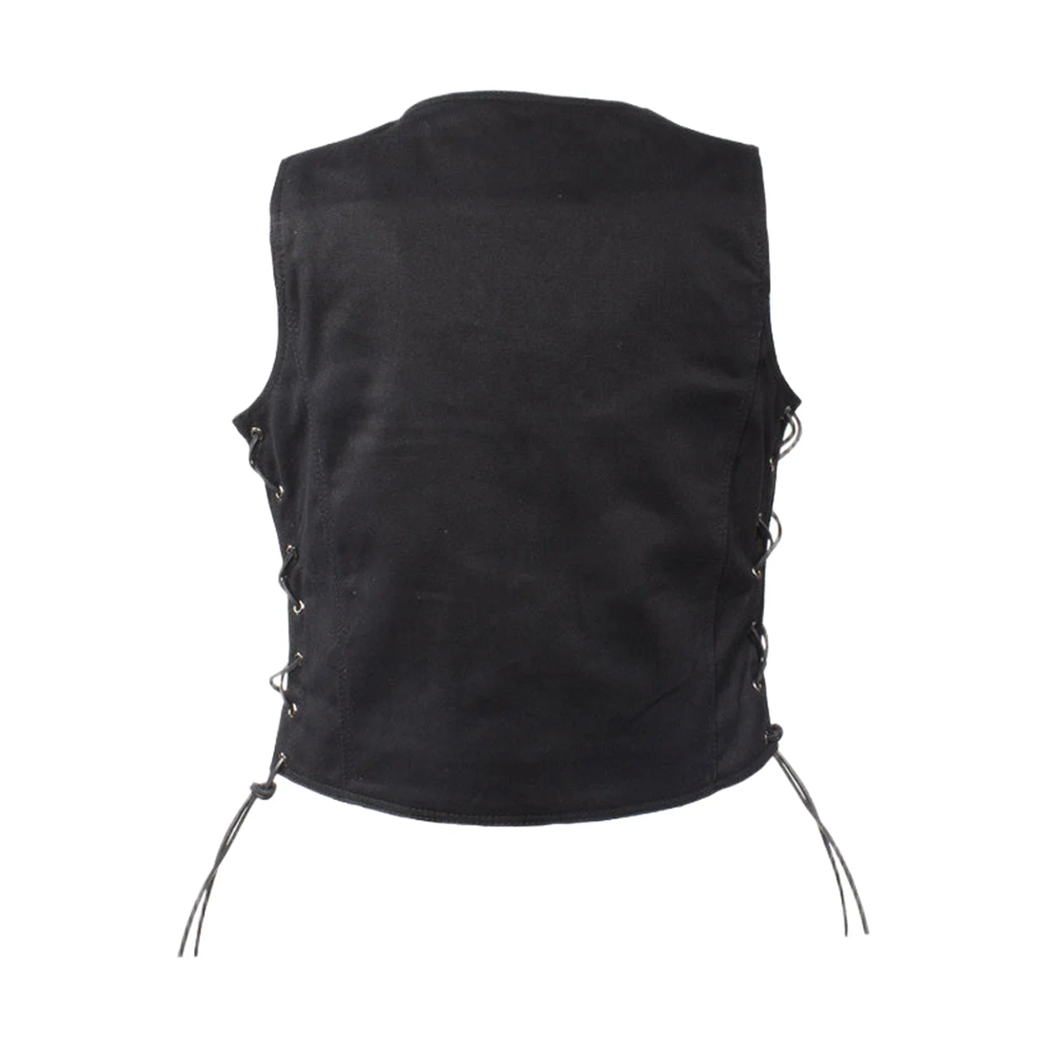 Womens Black Denim Motorcycle Vest With Side Laces - Image 2