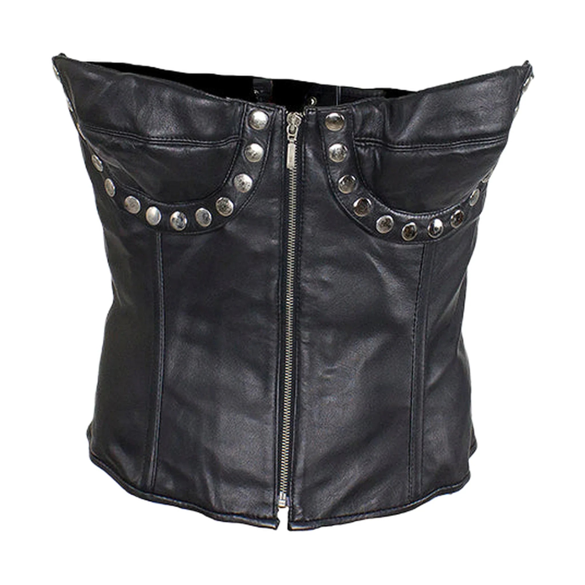 Women's Studded Black Leather Corset - Image 2