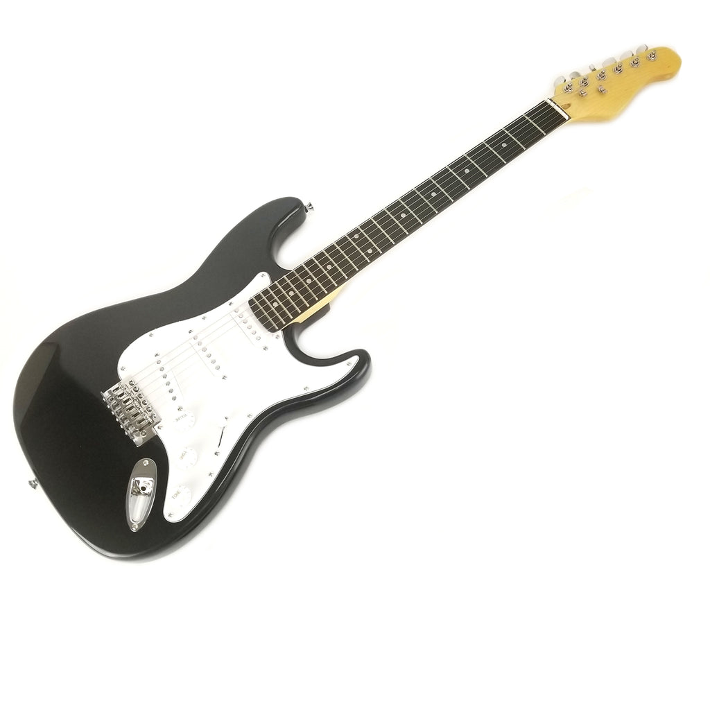 Right Handed Electric 6 String Guitar, Solid Wood Body Tremolo Arm Gloss Black - Image 2