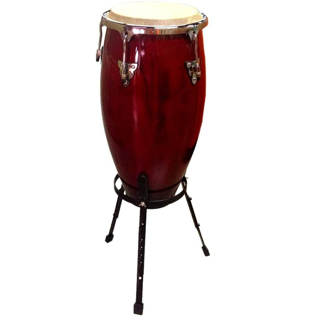 11" inch Conga Drum Red Wine Gloss Finish and Stand and Rawhide Tumbadora Head - Image 2