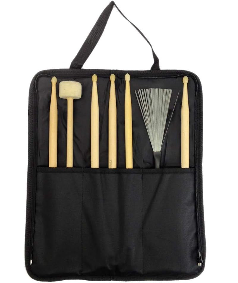 Zenison Padded Drumstick Bag Black Carry Strap Outer Compartment Holds 7 Pairs - Image 2