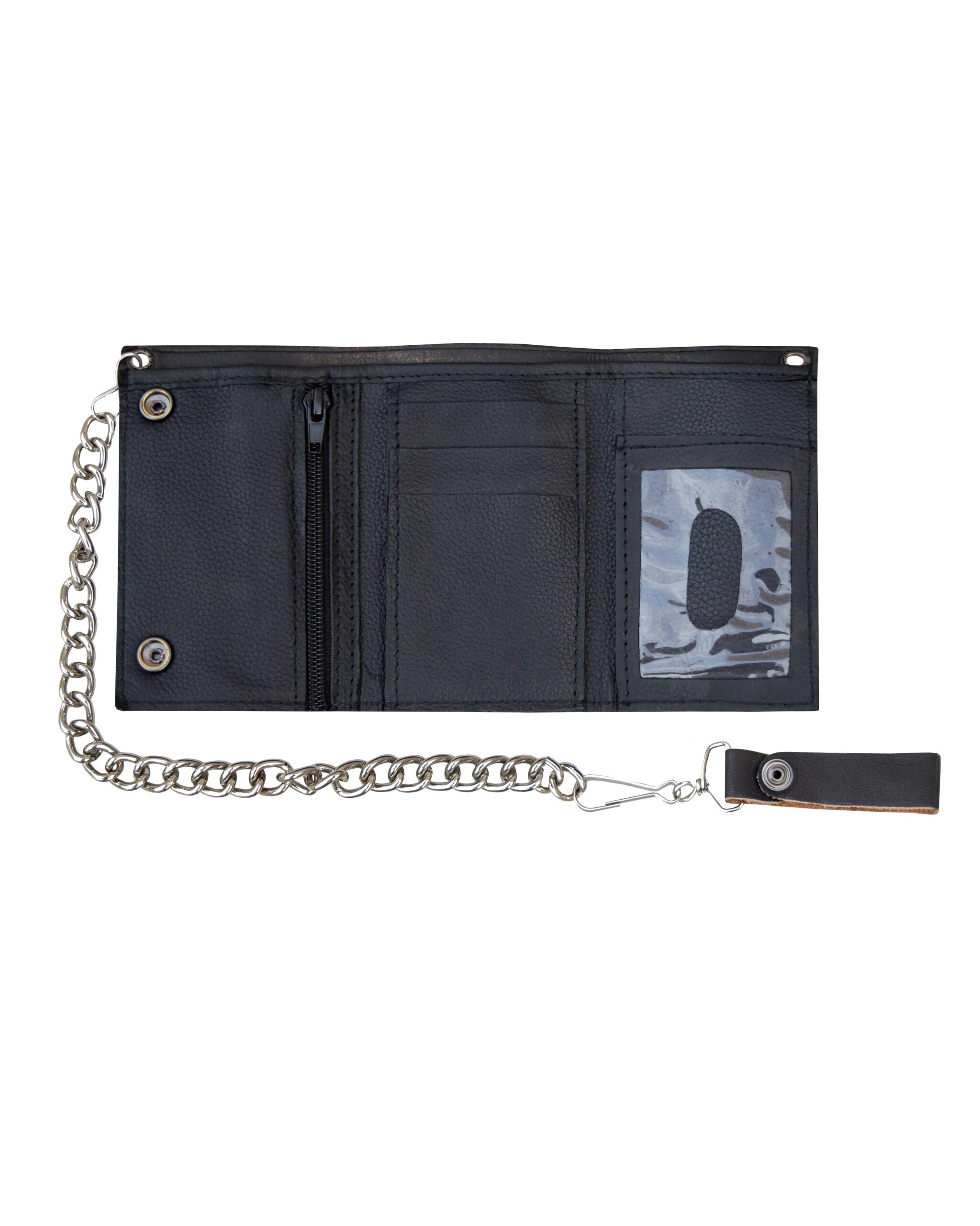 Dream Apparel Distress Brown Leather Heavy Duty Biker Trifold Chain Wallet with - Image 2