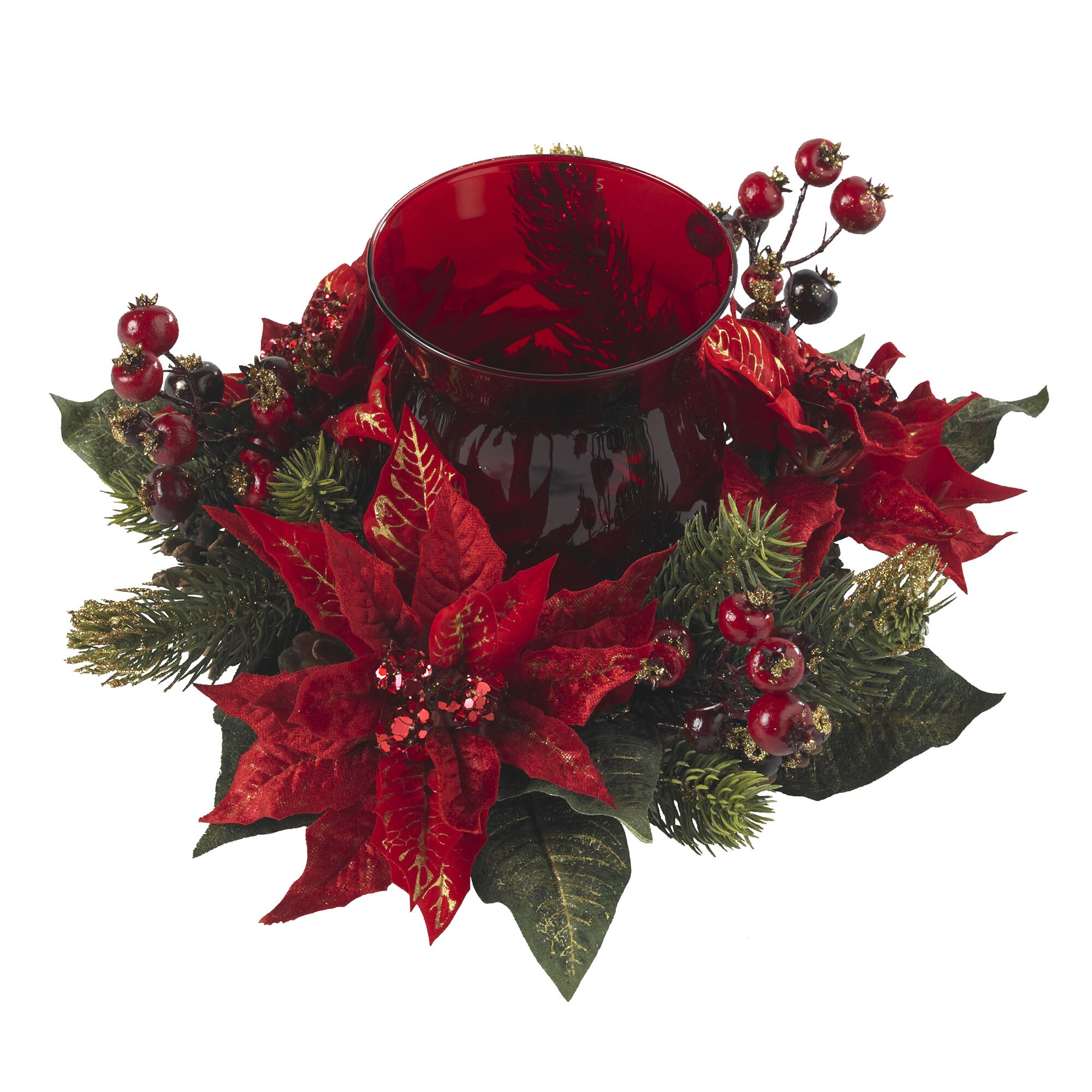6.5 Inch Poinsettia Berry Candelabrum Red Candleholder Holiday Decor - Image 2
