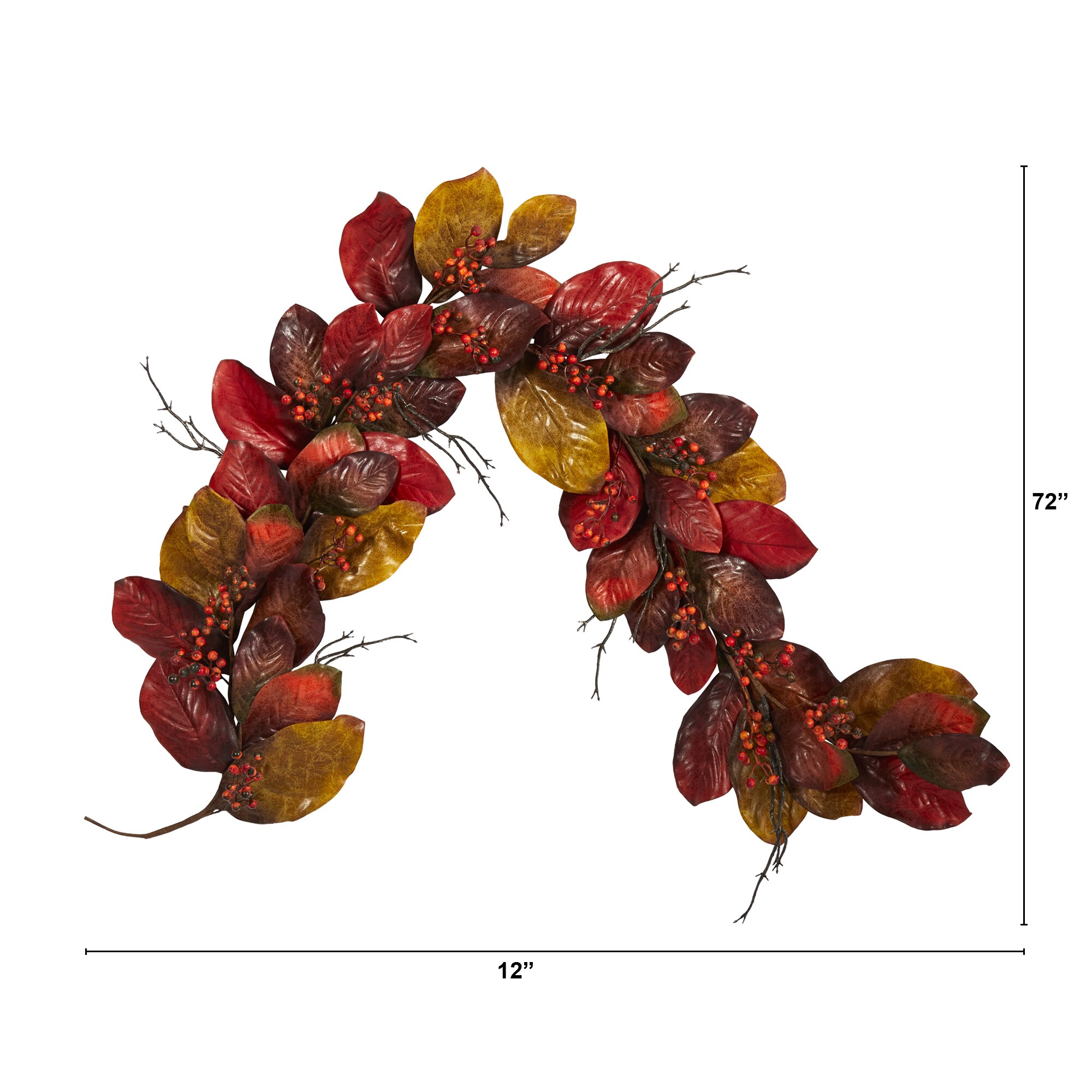 6 Ft Autumn Magnolia Leaf Artificial Garland with Realistic Berries Fall Decor - Image 2