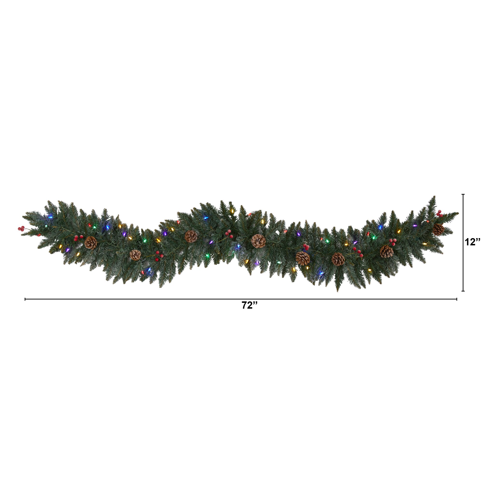 6 Ft Flocked Winter Garland 140 Tips 50 Multicolor LED Lights Berries Cones - Image 2