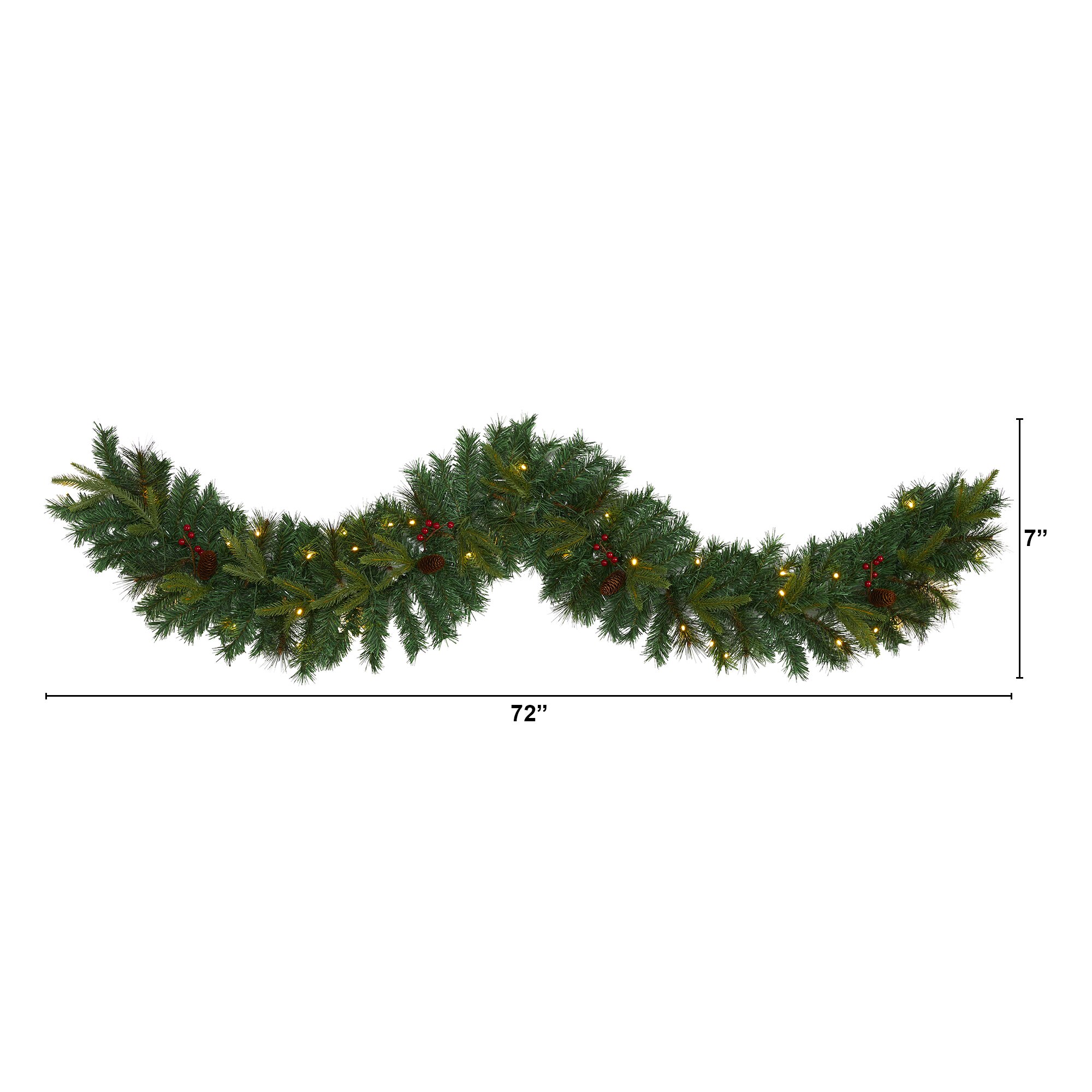 6 Foot Mixed Pine Christmas Garland with 35 LEDs Berries and Pine Cones - Image 2