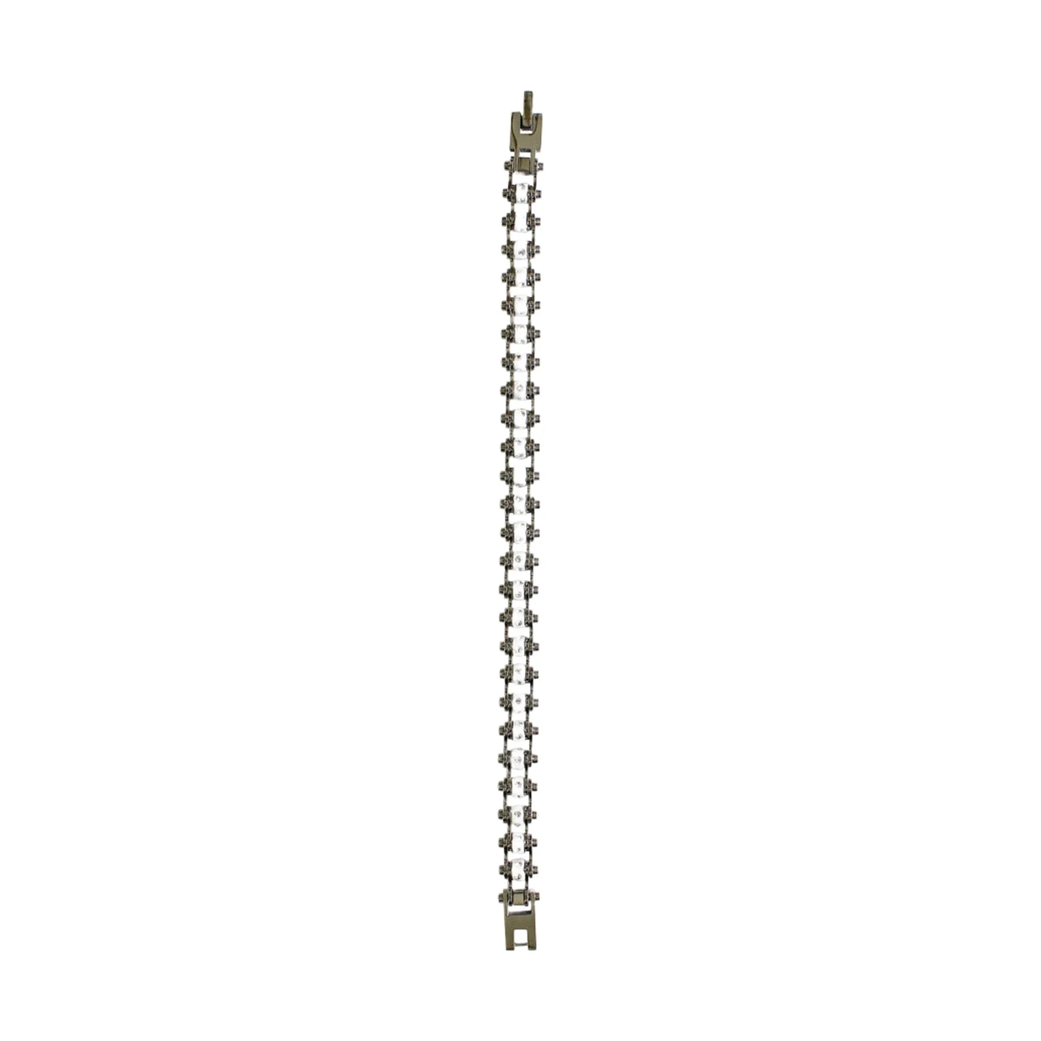 Chrome Plated And White Squared Motorcycle Bracelet With Clear Gemstones - Image 2