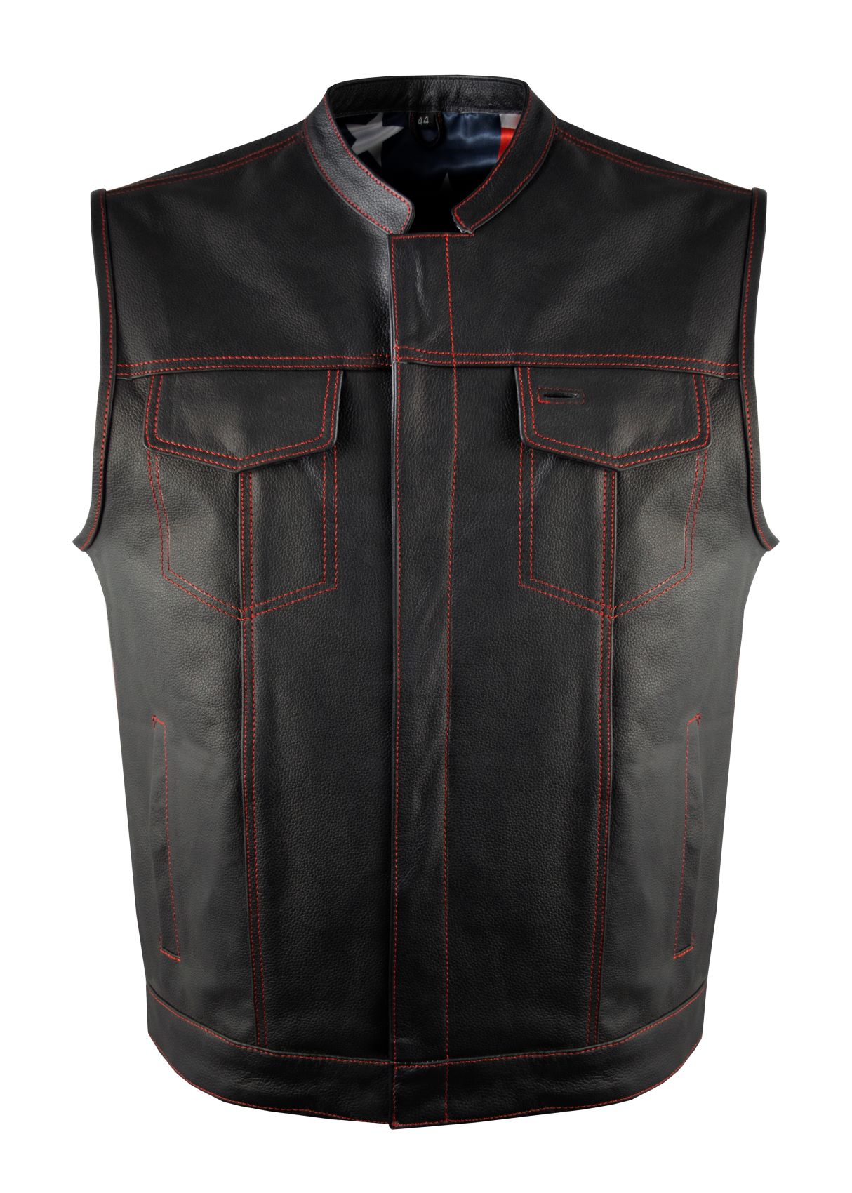 Men's Heavy Duty Club Vest Premium Cowhide Leather USA Flag Lining Red Thread - Image 2