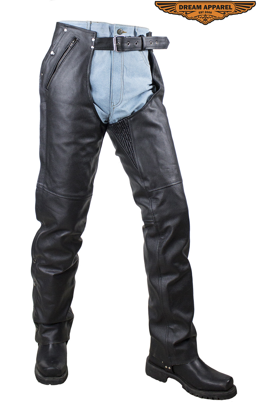 Buffalo Hide Leather Chaps Dream Apparel Black Multi-Pocket Riding Pants - Image 2