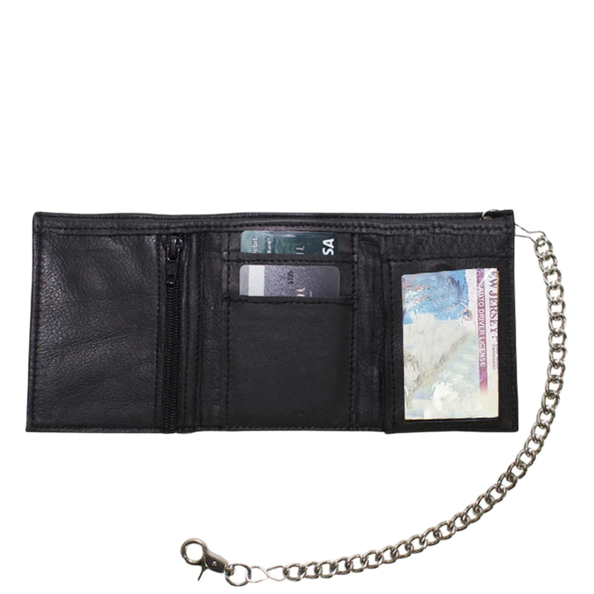 Dream Apparel Black Multi-Pocket Naked Cowhide Leather Tri-Fold Wallet and Chain - Image 2