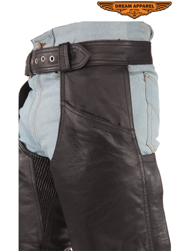 Cowhide Leather Chaps Dream Apparel Soft Touch Zip-Out Liner Black Lacing - Image 2