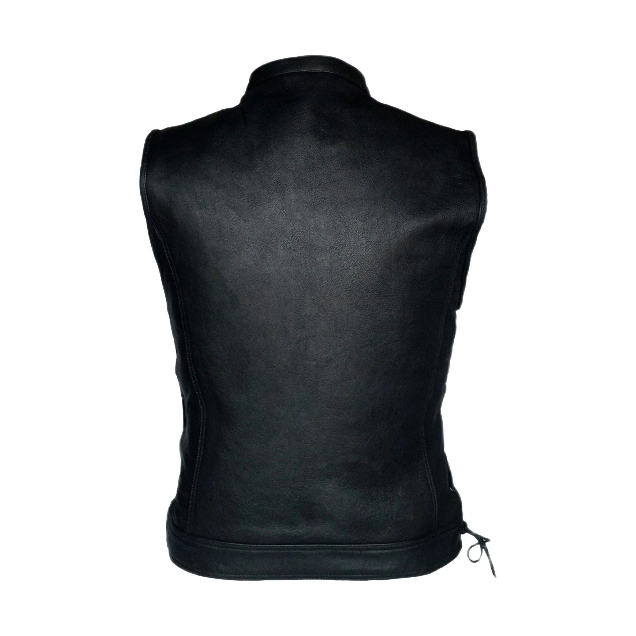Mens Motorcycle CLUB VEST Side Laces Naked Cowhide Leather, Gun Pockets - Image 2