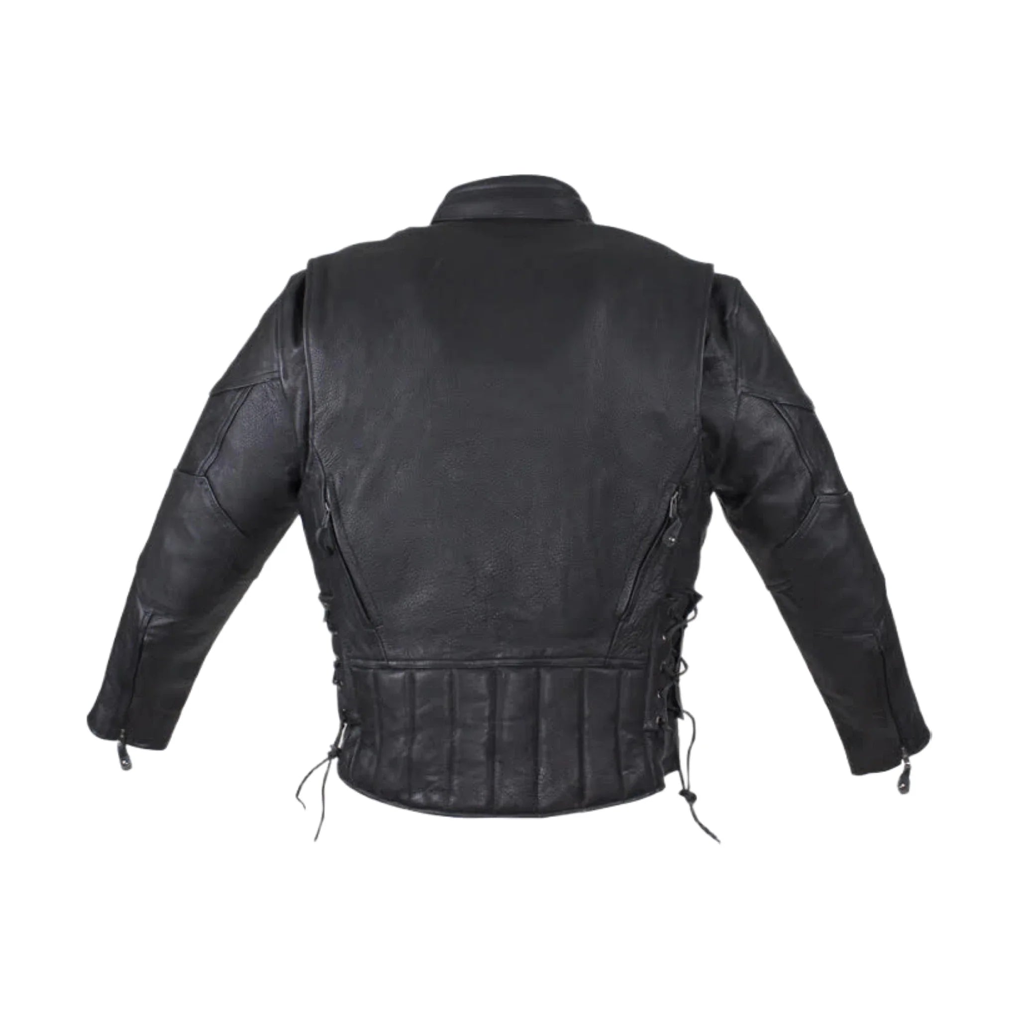 Mens Vented Racer Leather Jacket Side Laces Gun Pockets Zip Out Lining - Image 2