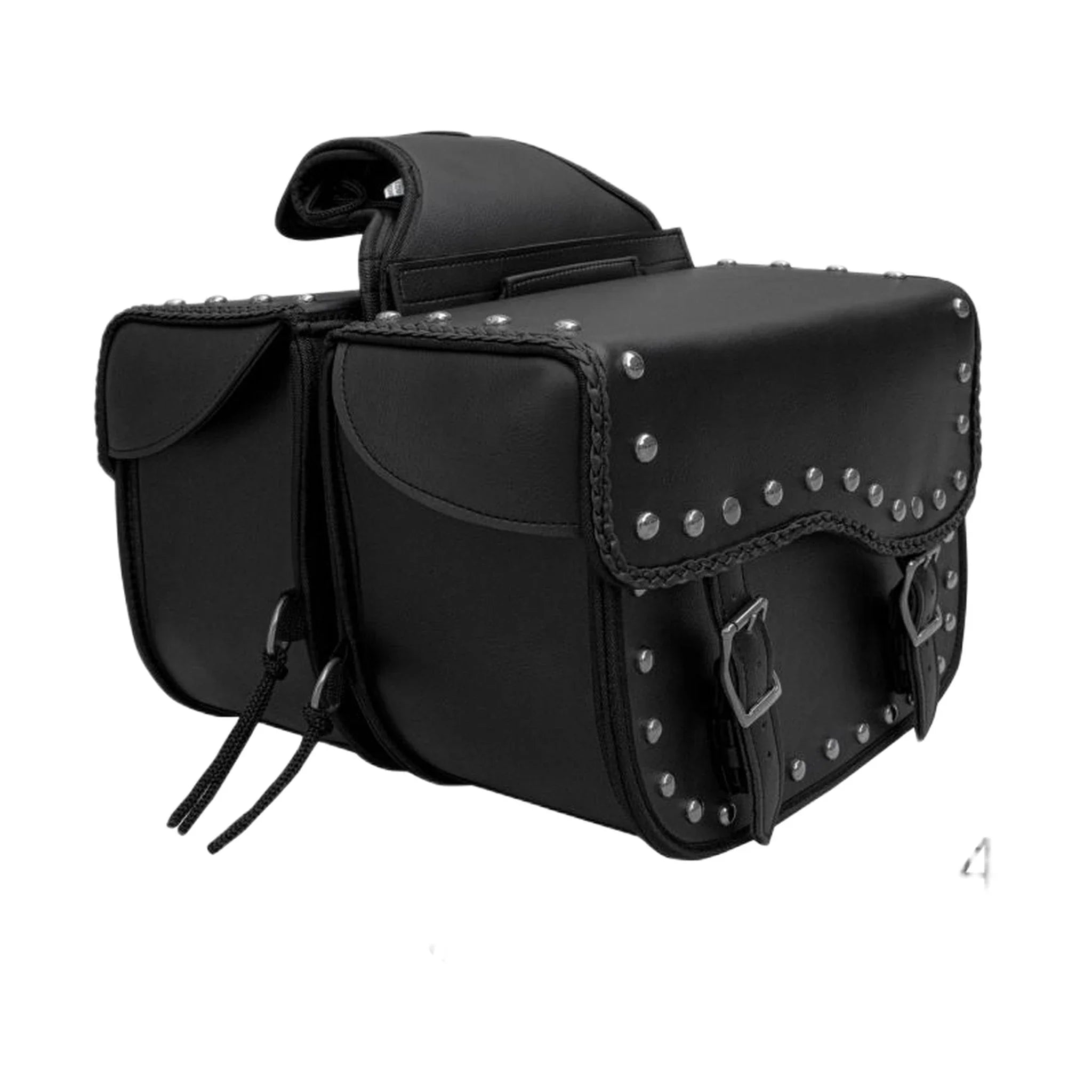 Dream Apparel Motorcycle Saddlebag PVC Classic Black Vintage Style Weather-Resis - Image 2
