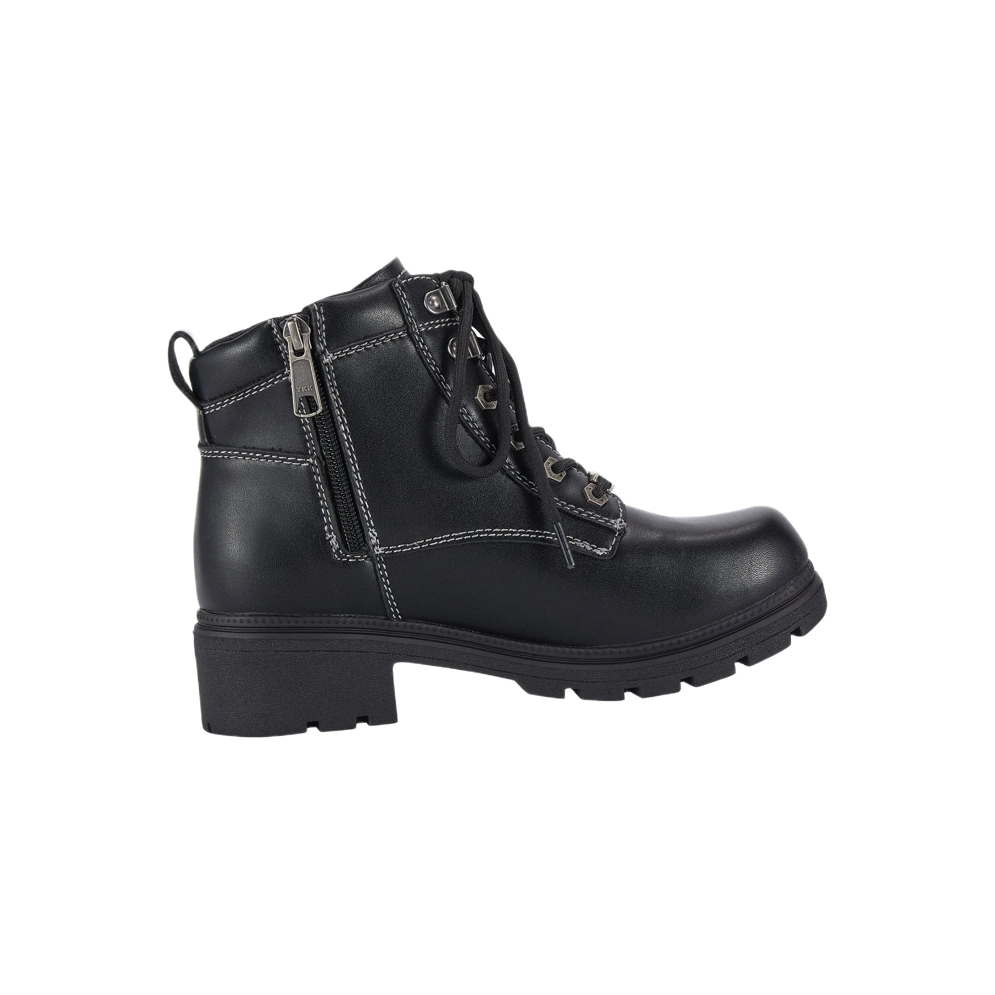 Women's Lace Up Motorcycle Riding Boots YKK Zipper Black Faux Leather Ankle - Image 2