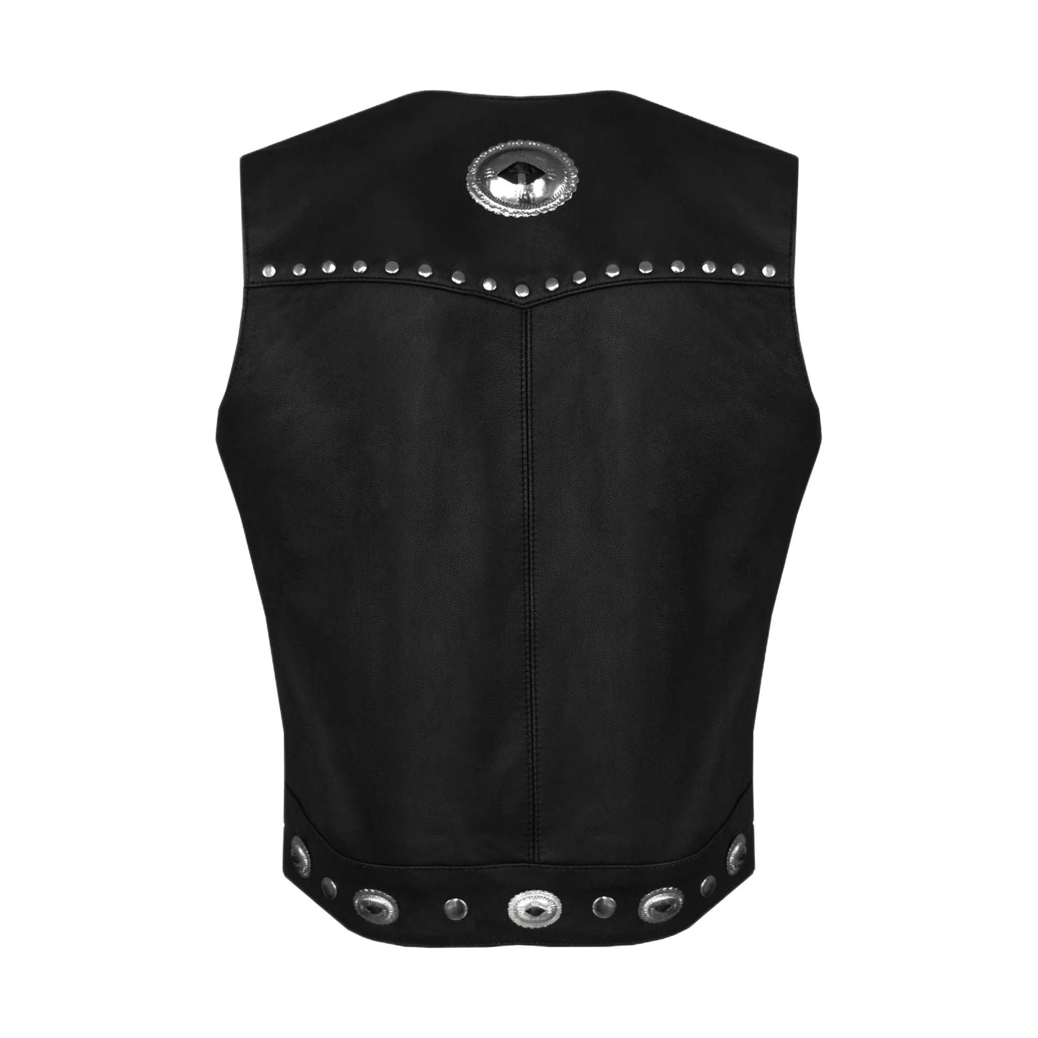 Womens Studded Decorative Conchos Leather Motorcycle Vest With Concealed Pockets - Image 2