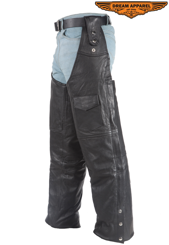 Men's Black Leather Motorcycle Chaps Split Cowhide Adjustable Belt - Image 2