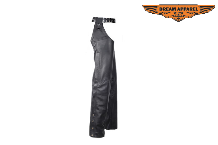 Leather Motorcycle Sling Chaps Black Top Grain Cowhide Zipper Snap Closure - Image 2
