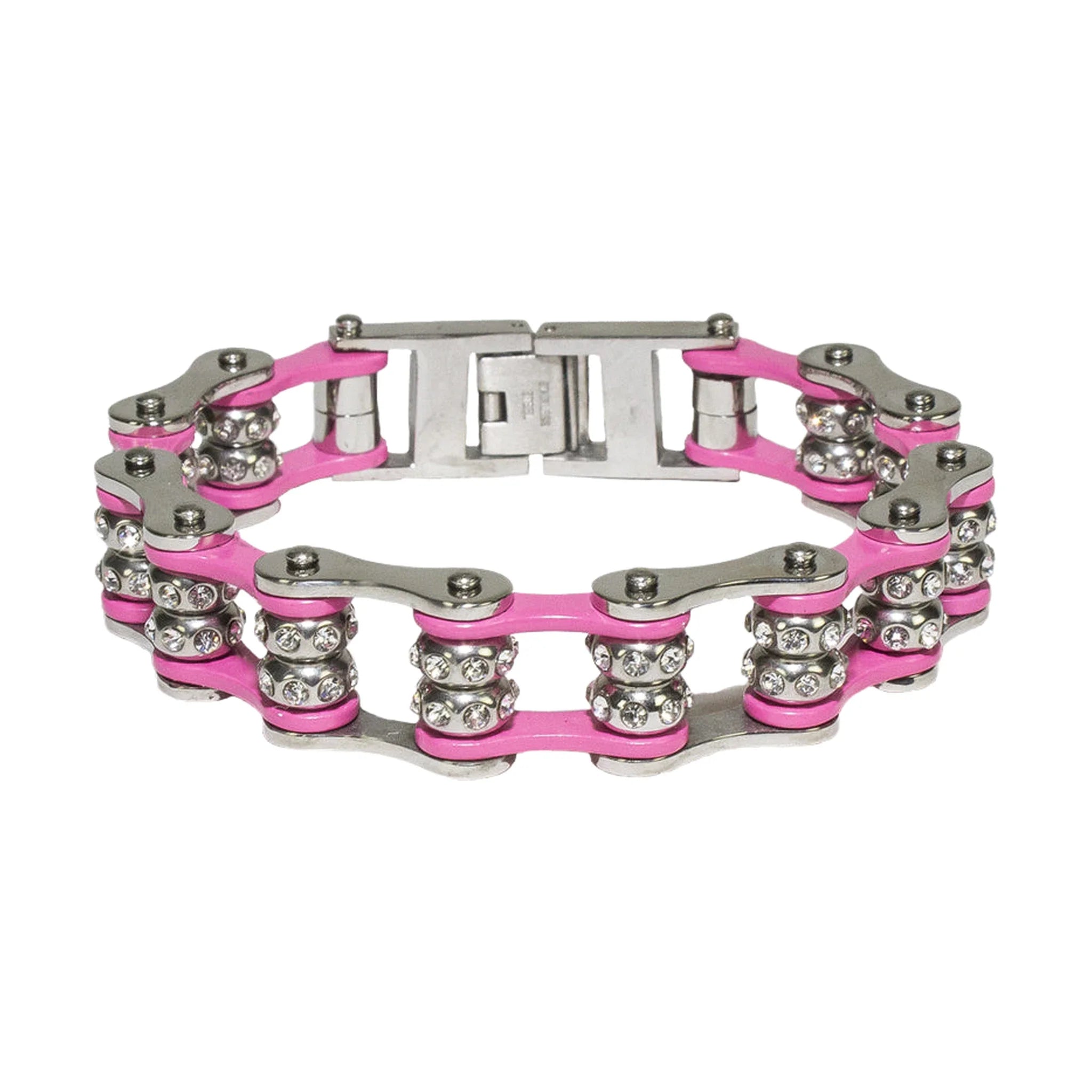 Pink Motorcycle Chain Bracelet with Gemstones - Image 2