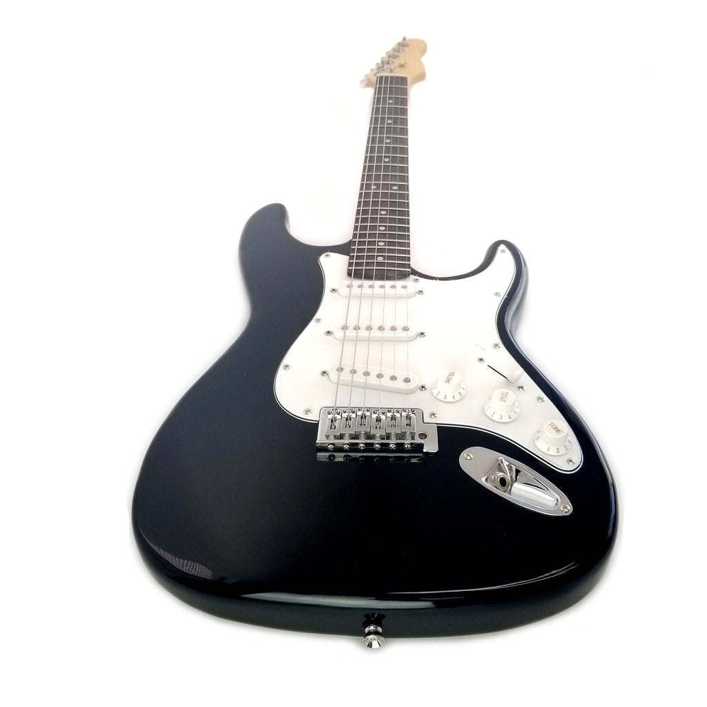 Right Handed Electric 6 String Guitar, Solid Wood Body Tremolo Arm Gloss Black - Image 3