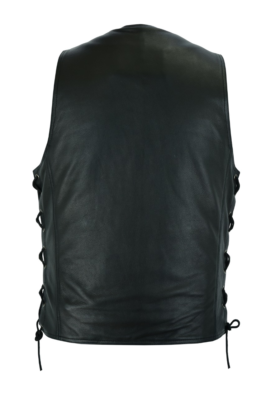 Men's Premium Cowhide Leather Vest Ten Pockets Concealed Carry Side Laces - Image 3